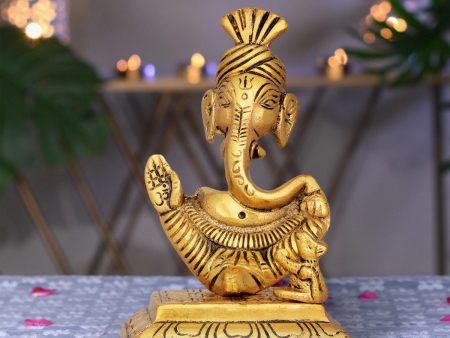 Trunk Pagdi Ganesh Murti - 6 x 3.5 Inches | Aluminium Gold Polish Ganpati Idol  Vinayaka Statue for Pooja  230 Gms Cheap