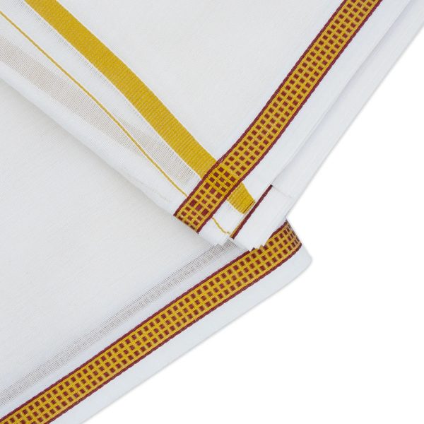 Veshti - 10 x 6 Yards | 3 Kodu Jari Border Dhoti  Half White Colour Vesti for Men Hot on Sale