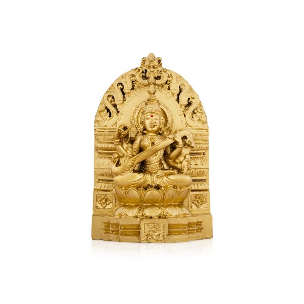 Saraswati Murti With Arch - 6 x 4 Inches | Resin Statue  Gold Polish Saraswati Idol for Pooja  500 Gms Approx For Cheap