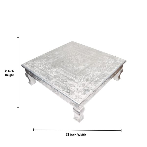 Bajot  - 21 x 21 Inches |  Silver & Gold Finish Chowki  Aluminium Manai  Patla for Pooja Online Sale