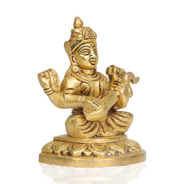 Saraswati Murti  - 5  Inches |  Antique Brass Statue  Saraswati Idol  Saraswati Mata Murti for Pooja Hot on Sale