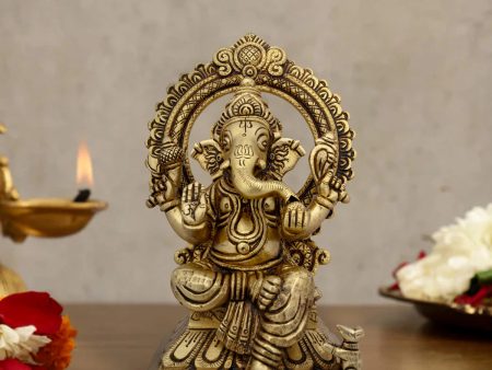 Ganesh Murti With Arch - 8 x 5.5 Inches | Antique Brass Idol  Ganpati Idol  Vinayaka Statue for Pooja  2.580 Kgs Sale