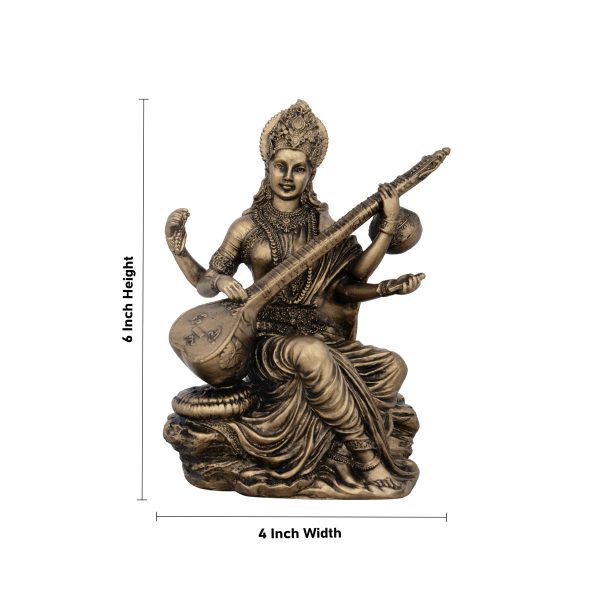 Saraswati Murti - 6 x 4 Inches | Resin Statue  Brass Polish Saraswati Idol for Pooja  445 Gms Approx For Cheap