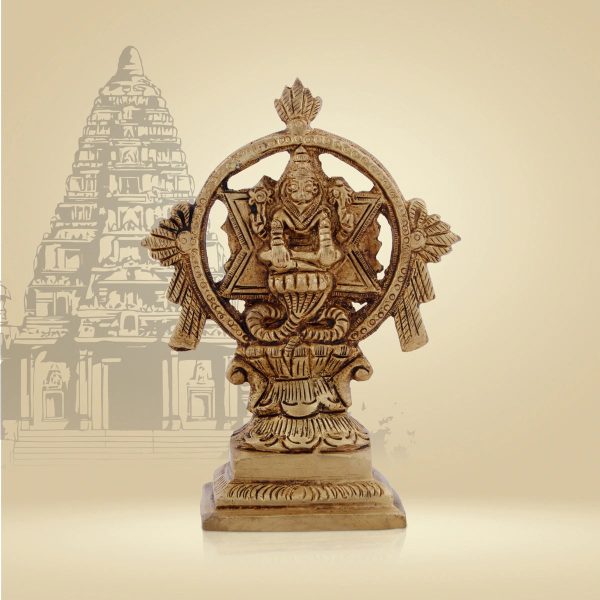 Chakrathazhwar Idol - 5 x 3.5 Inches | Antique Brass Idol  Chakrathalwar Statue for Pooja  480 Gms Approx Fashion