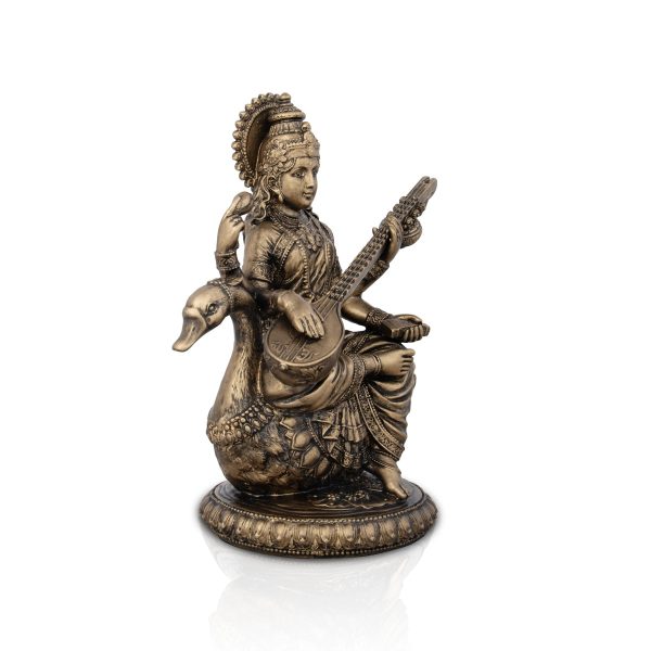 Saraswati Murti - 8 x 7 Inches | Resin Statue  Brass Polish Saraswati Idol for Pooja  995 Gms Approx For Discount