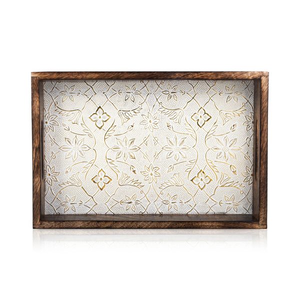 Wooden Tray - 2 x 11.5 Inches | Wooden Serving Tray  Silver Sheet Inlaid Design Pooja Tray for Home For Sale