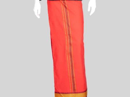 Cotton Veshti - 2 Mtrs | Padayappa Border Dhoti  Red Colour Vesti for Men For Discount