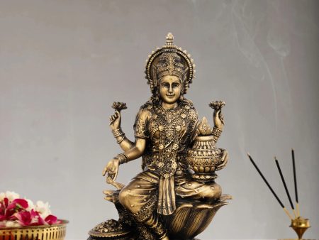 Lakshmi Idol - 7 x 5 Inches | Resin Statue  Brass Polish Lakshmi Murti for Pooja  600 Gms Approx Online Sale