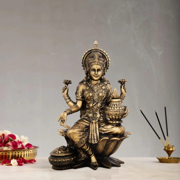 Lakshmi Idol - 7 x 5 Inches | Resin Statue  Brass Polish Lakshmi Murti for Pooja  600 Gms Approx Online Sale