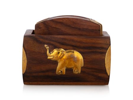 Wooden Coasters Set - 3 x 3.5 Inches | Rectangle Shape Wooden Table Coasters  Elephant Inlaid Design Coasters for Home Cheap