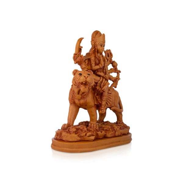 Durga Devi - 9.5 x 6.5 Inches | Durga Statue Sitting On Tiger  Resin Statue  Wooden Finish Durga Murti for Pooja Sale