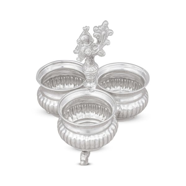 3 Cups Chomukha With Annam Handle - 6 x 5.5 Inches | German Silver Panchwala With Elephant Leg  Kumkum Holder Online