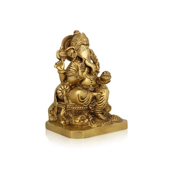 Double Takiya Ganesh Murti - 6.5 x 5 Inches | Antique Brass Idol  Ganpati Idol for Pooja  2.380 Kgs Approx Online now