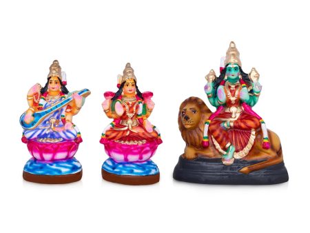 Lakshmi Saraswathi Durga Clay Golu Bommai Set - 8 x 9 Inches | Giri Golu Doll  Navaratri Golu Bomma Gombe Bommai Cheap