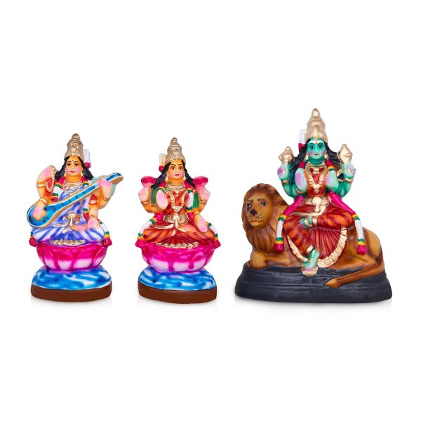 Lakshmi Saraswathi Durga Clay Golu Bommai Set - 8 x 9 Inches | Giri Golu Doll  Navaratri Golu Bomma Gombe Bommai Cheap