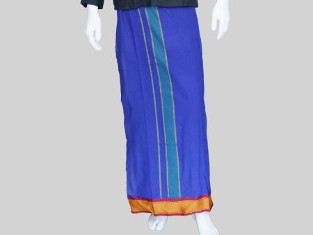 Cotton Veshti - 2 Mtrs | Mayilkan Padayappa Border Dhoti  Blue Colour Vesti for Men Cheap