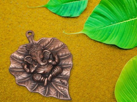 Ganesh Murti - 9 Inches | Copper Idol  Vinayagar Statue  Leaf Ganesha for Pooja on Sale