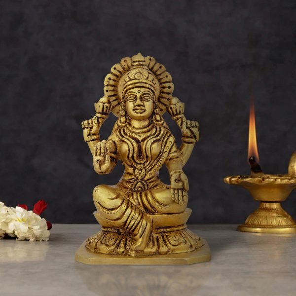 Lakshmi Idol - 5 x 3 Inches | Antique Brass Idol  Laxmi Murti  Lakshmi Murti for Pooja  990 Gms Approx Hot on Sale