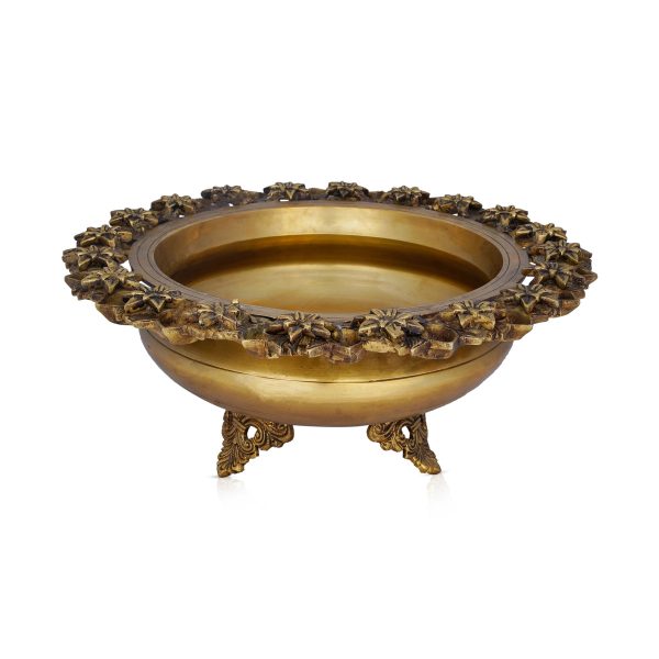 Flower Pot With Leg - 7 x 15 Inches | Brass Urli  Flower With Diya Design Uruli for Living Room  8.140 Kgs Approx Hot on Sale