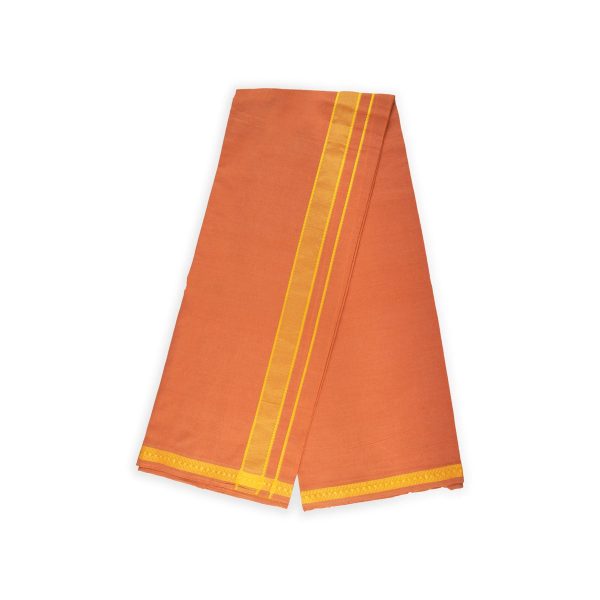 Cotton Veshti - 2 Mtrs | Pendex Border Dhoti  Kavi Colour Vesti for Men For Sale