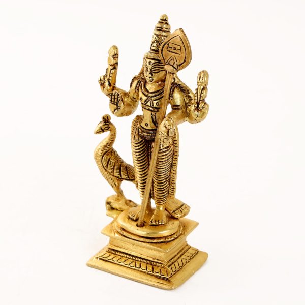 Murugan Statue  - 5 x 2.5  Inches 430 Gms |  Antique Brass Statue  Murugan with Peacock Idol  Murugan Silai for Pooja on Sale