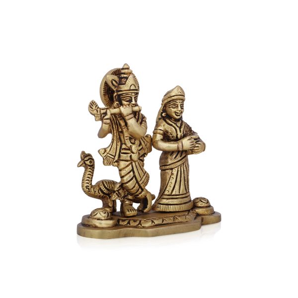 Radha Krishna Murti with Peacock - 4 x 4.5 Inches | Antique Brass Idol  Radha Krishna Idol for Pooja  610 Gms Sale