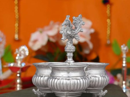 3 Cups Chomukha With Annam Handle - 6 x 5.5 Inches | German Silver Panchwala With Elephant Leg  Kumkum Holder Online