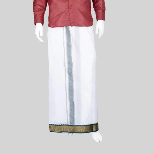 Veshti - 10 x 6 Yards | 10 Kan MayilKan Border Dhoti  White Vesti for Men Hot on Sale