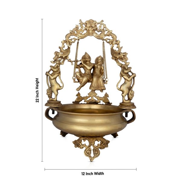 Flower Pot With Radha Krishna - 22 x 12 Inches | Brass Urli With Stand  Uruli for Living Room  12.060 Kgs Approx on Sale