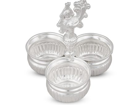 3 Cups Chomukha With Annam Handle - 5.5 x 4.5 Inches | German Silver Panchwala  Kumkum Holder for Pooja  300 Gms on Sale