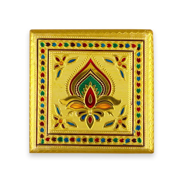 Bajot - 1.5 x 4 x 4 Inches | Silver & Gold Finish Manai  Patla  Meenakari Chowki for Pooja on Sale