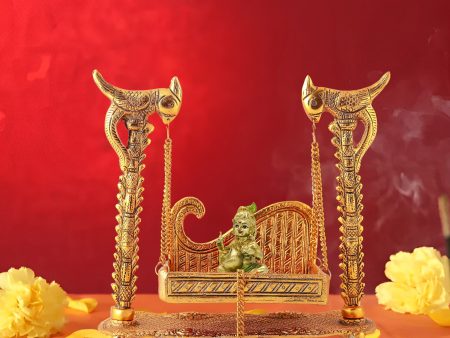 Jhula - 10 x 10 Inches | Parrot Design Jhoola  Laddu Gopal Jhula  Aluminium Krishna Jhula for Deity Hot on Sale