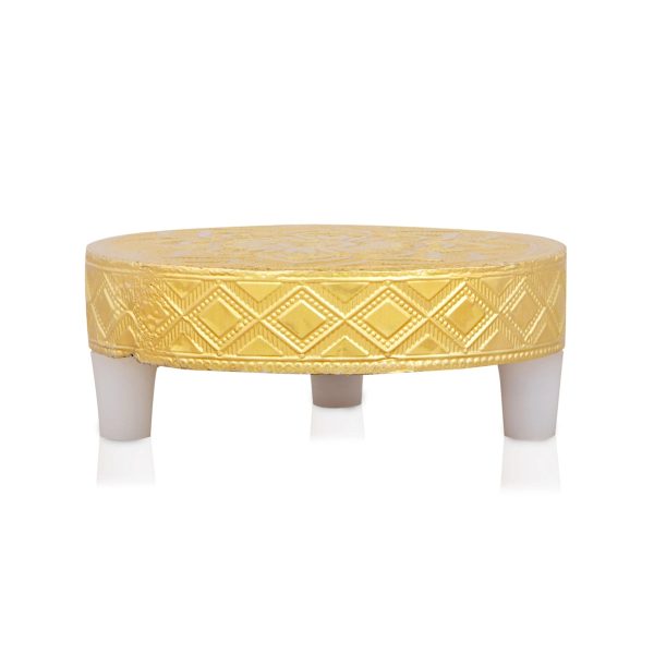 Patla Set - 3 x 3 Inches | 6 Pcs  Wooden Manai Palagai  Gold Polish Bajot  Round Chowki for Pooja  95 Gms For Cheap