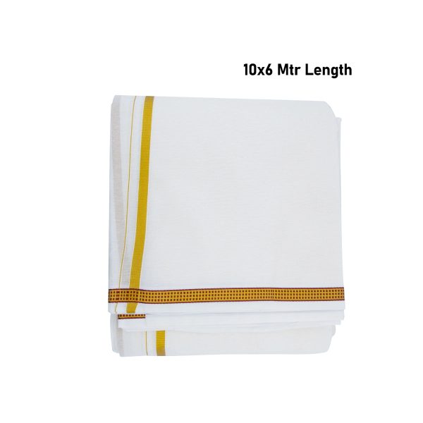 Veshti - 10 x 6 Yards | 3 Kodu Jari Border Dhoti  Half White Colour Vesti for Men Hot on Sale