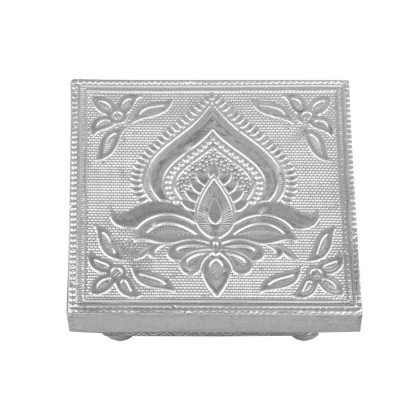 Bajot  - 4 x 4 Inches |  Silver & Gold Finish Chowki  Aluminium Manai  Patla for Pooja For Sale