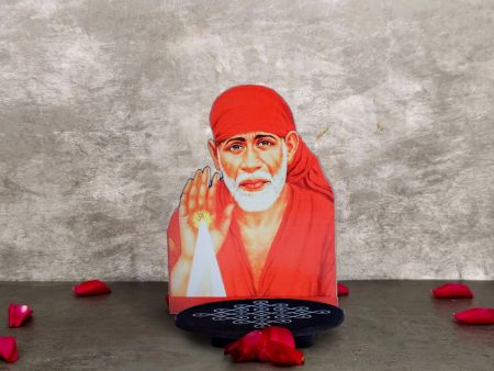 Saibaba With Kolam Stand - 5.5 x 4 Inches | Deity With Wooden Bajot for Pooja Online now