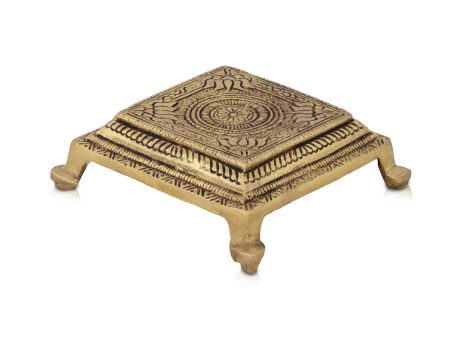 Chowki - 1 x 4 Inches | Antique Brass Bajot  Square Shape Manai for Pooja  380 Gms Approx Fashion