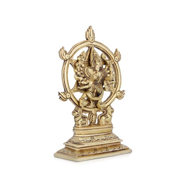 Chakrathazhwar Idol - 7 x 5 Inches | Antique Brass Idol  Chakrathalwar Statue for Pooja  1.040 Kgs Approx For Sale