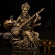 Saraswati Murti - 6 x 4 Inches | Resin Statue  Brass Polish Saraswati Idol for Pooja  445 Gms Approx For Cheap