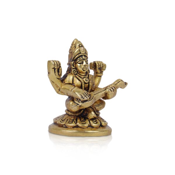 Saraswati Murti  - 2.5 x 1.5 Inches |  Antique Brass Statue  Saraswati Idol  Saraswati Mata Murti for Pooja Online Sale