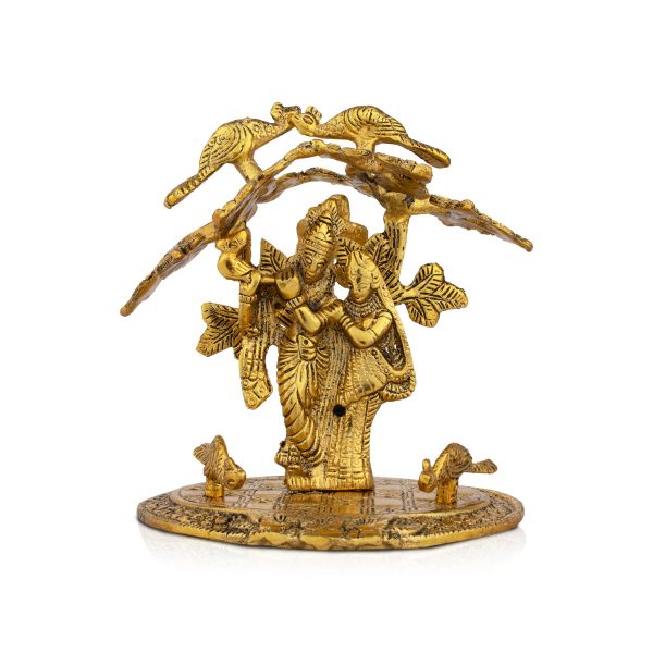 Radha Krishna Murti with Tree - 6.5 x 5.5 Inches | Aluminium Radha Krishna Idol for Pooja For Sale