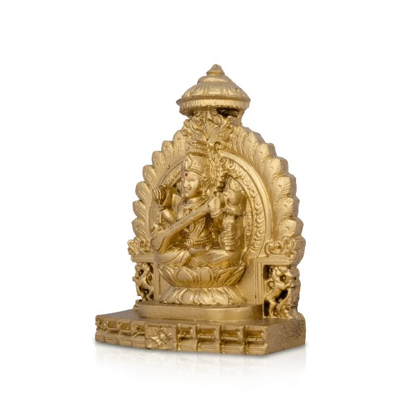 Simhasan Saraswati Murti - 5 x 4 Inches | Resin Statue  Gold Polish Saraswati Idol for Pooja  300 Gms Approx Online Sale