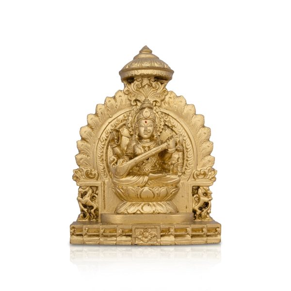 Simhasan Saraswati Murti - 5 x 4 Inches | Resin Statue  Gold Polish Saraswati Idol for Pooja  300 Gms Approx Online Sale