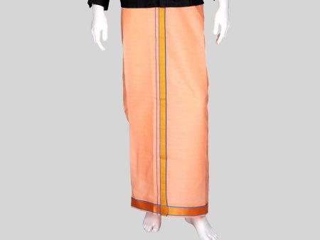 Cotton Veshti - 2 Mtrs | 1.5 Inch Jasmine Border Dhoti  Light Orange Colour Vesti for Men For Sale