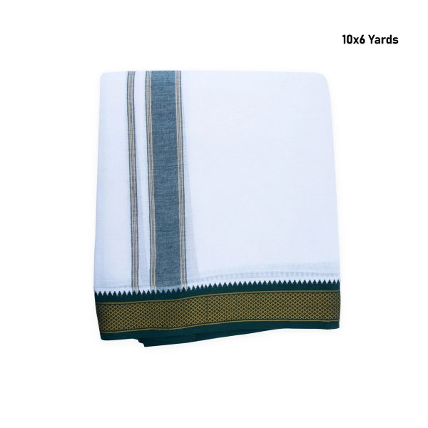 Veshti - 10 x 6 Yards | 7 Kan MayilKan Border Dhoti  White Vesti for Men Supply