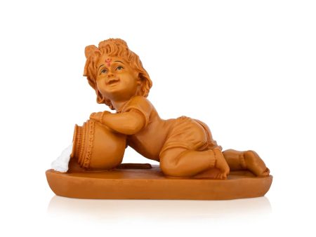 Butter Krishna Idol - 7 x 9 Inches | Wooden Statue  Vennai Kannan  Krishna Idol with Butter for Pooja Sale