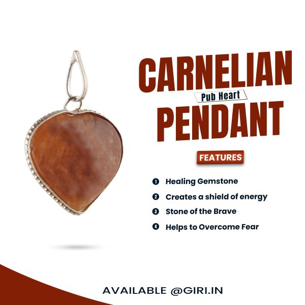 Crystal Stone Pendant  - Carnelian Pub Heart |  Crystal Dollar  Stone Locket for Men & Women Online