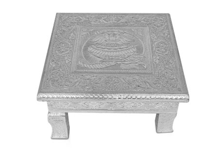 Bajot  - 2.5 x 10 x 10 Inches |  Silver & Gold Finish Chowki  Aluminium Manai  Patla for Pooja Online