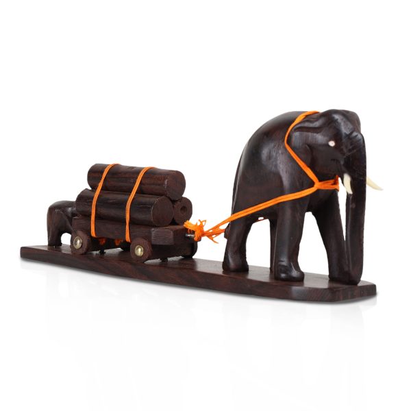 Elephant Cart  - 5  Inches |  Wooden Elephant Statue  Elephant Idol for Home Décor Online Sale