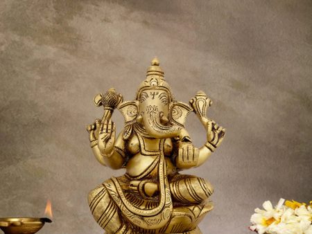 Ganesh Murti - 7.5 x 6 Inches | Antique Brass Idol  Vinayaka Statue  Ganpati Idol for Pooja  2.200 Kgs Approx For Sale